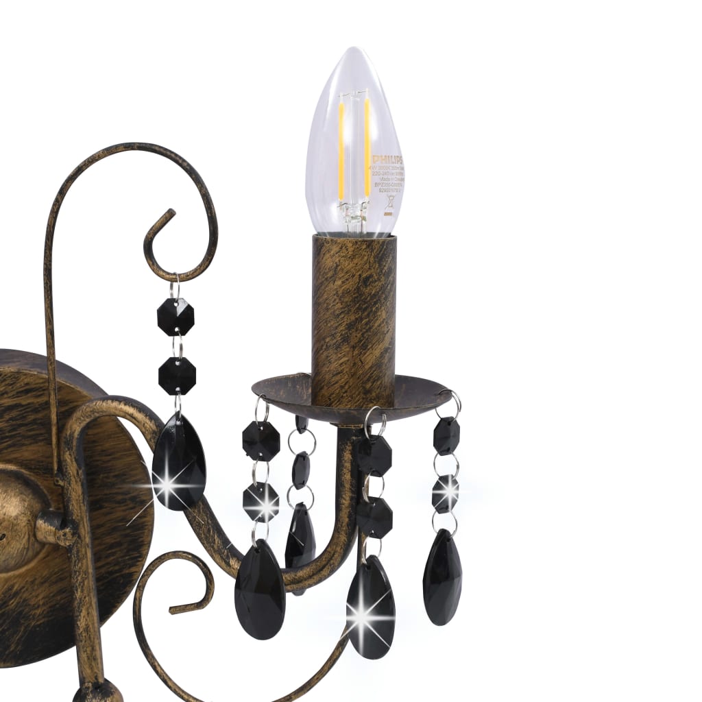 Lampada da Muro con Perle Nero Anticato per 2 Lampadine E14