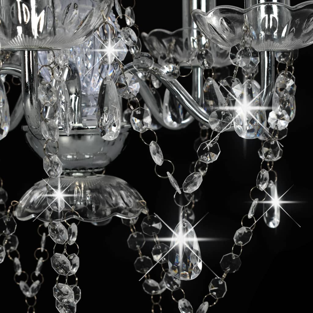 Lampadario con Perline di Cristallo Argento Tondo 5 E14 | homemem39