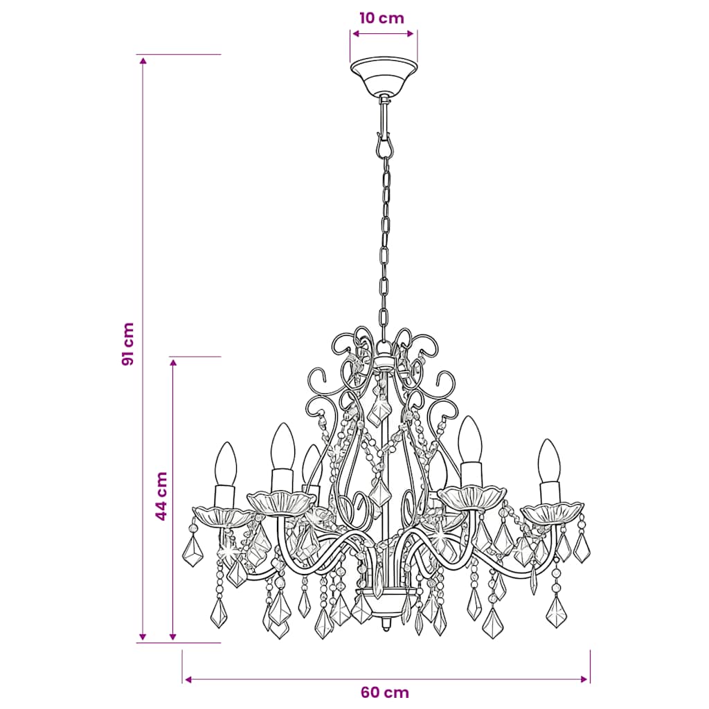 Lampadario con Perline di Cristallo Dorato Tondo 6 E14