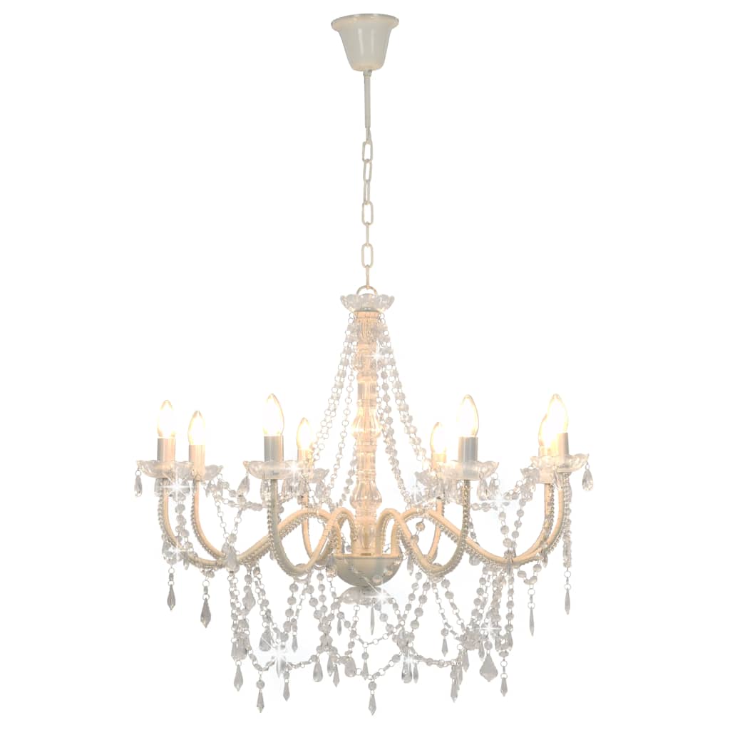 Lampadario con Perline Bianco 8 Lampadine E14 - homemem39