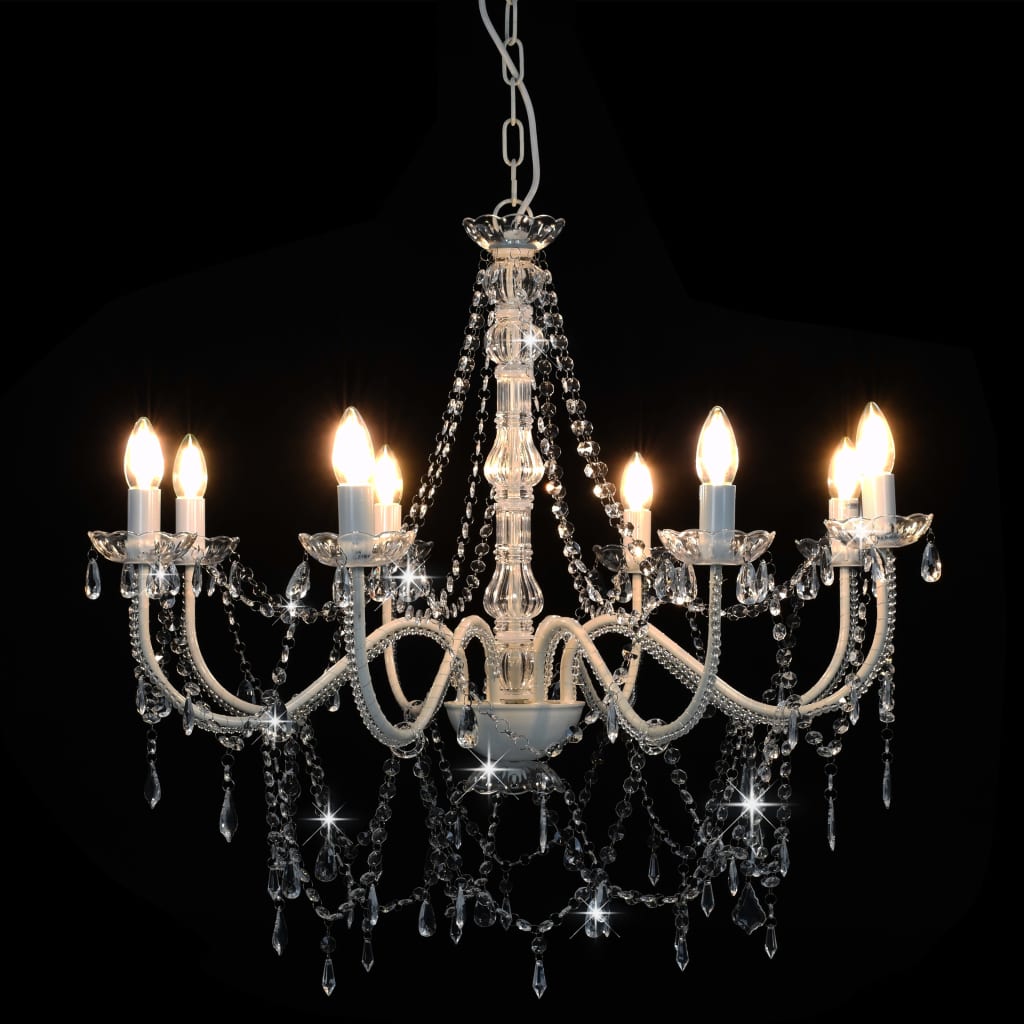 Lampadario con Perline Bianco 8 Lampadine E14 - homemem39