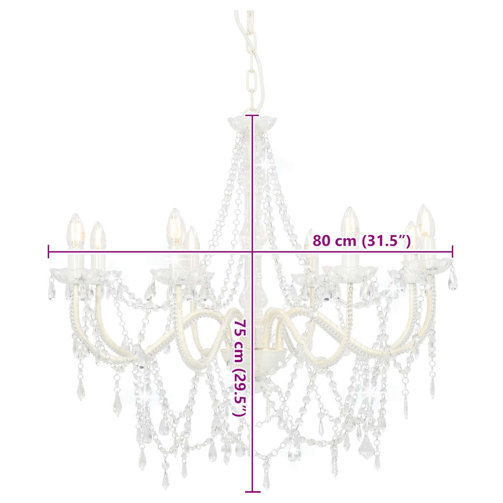 Lampadario con Perline Bianco 8 Lampadine E14 - homemem39