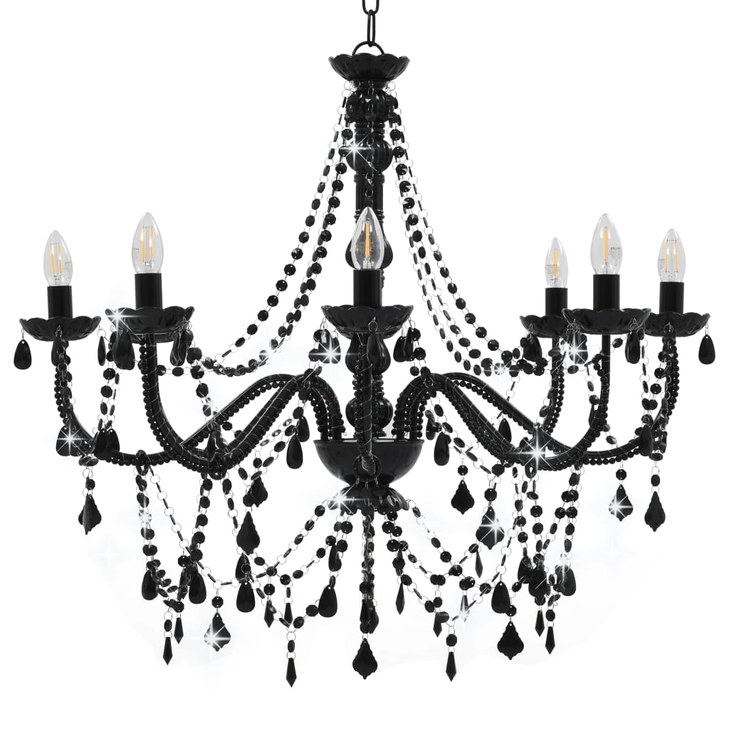 Lampadario con Perline Nero 8 Lampadine E14 - homemem39