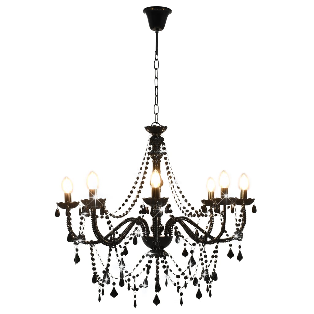 Lampadario con Perline Nero 8 Lampadine E14 - homemem39