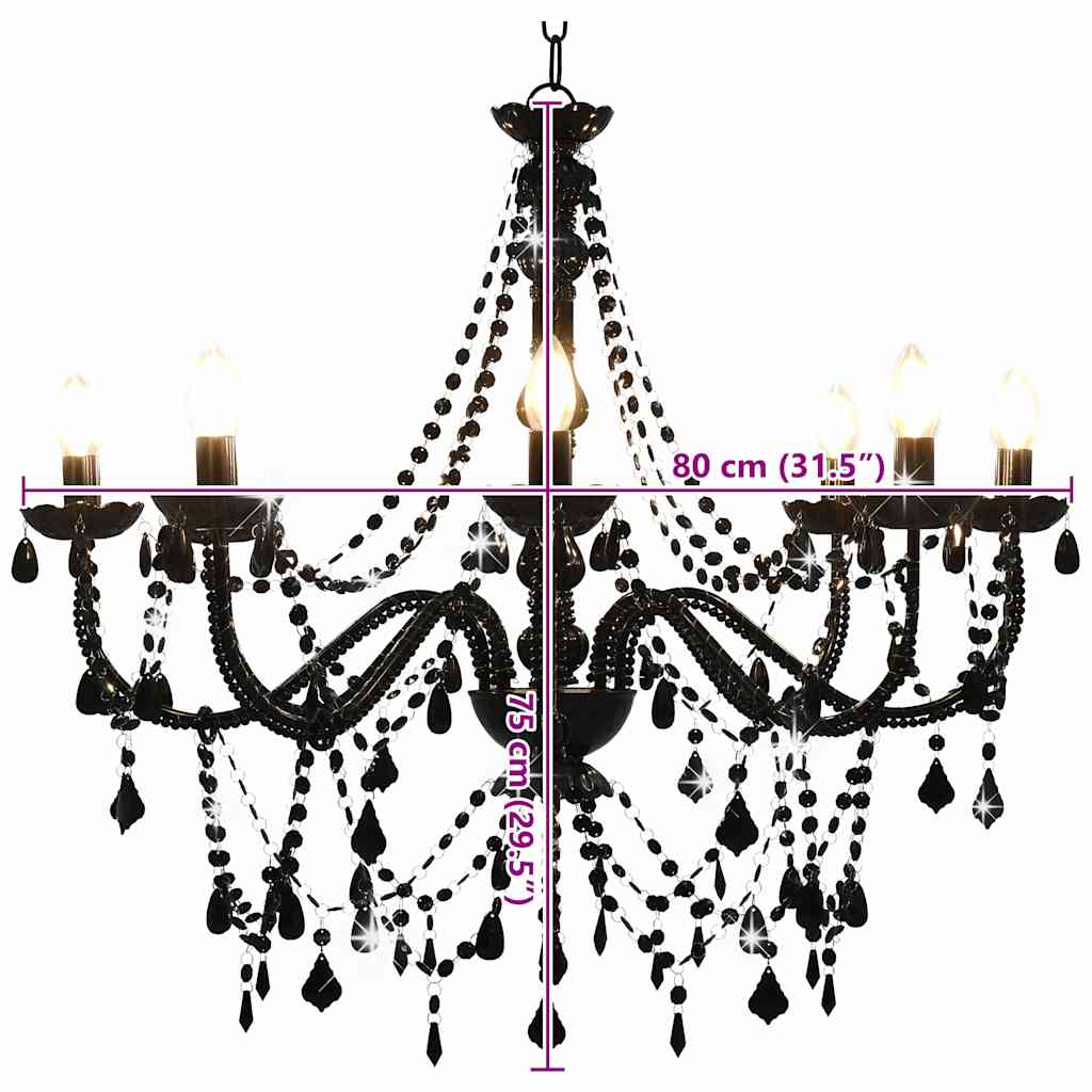 Lampadario con Perline Nero 8 Lampadine E14 - homemem39