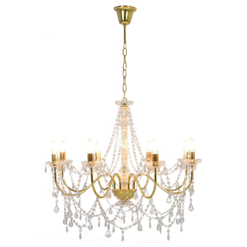 Lampadario con Perline Dorato 8 Lampadine E14 - homemem39