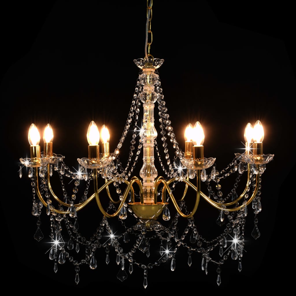Lampadario con Perline Dorato 8 Lampadine E14 - homemem39