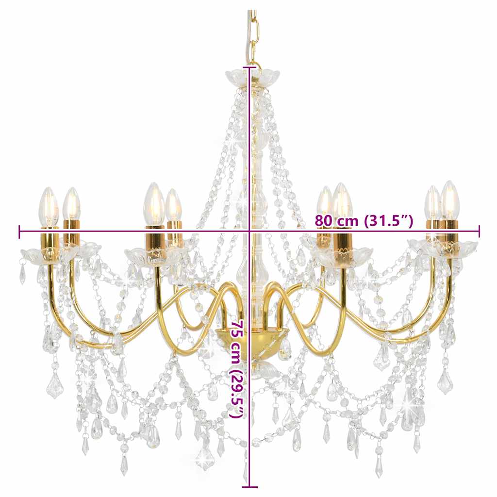 Lampadario con Perline Dorato 8 Lampadine E14 - homemem39