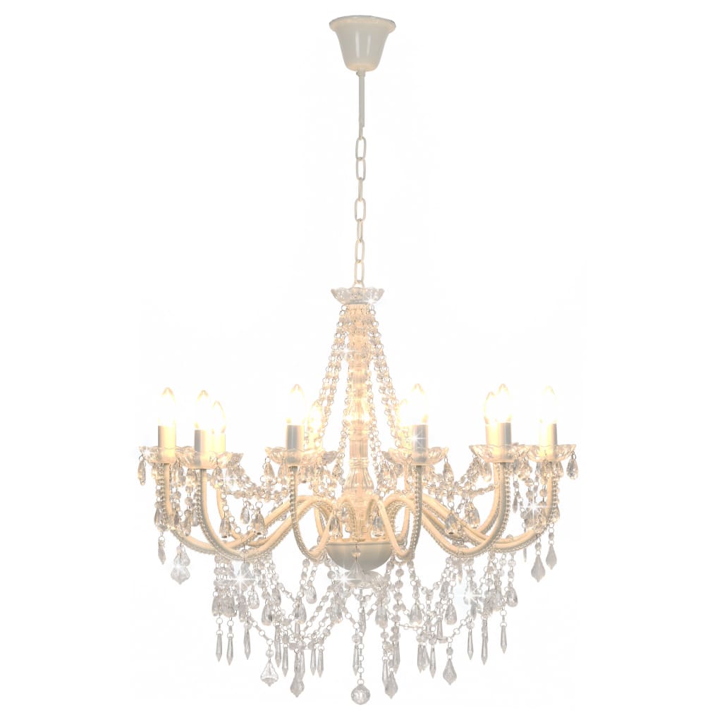 Lampadario con Perline Bianco 12 Lampadine E14 - homemem39