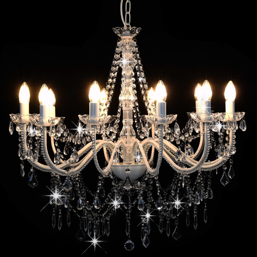 Lampadario con Perline Bianco 12 Lampadine E14 - homemem39