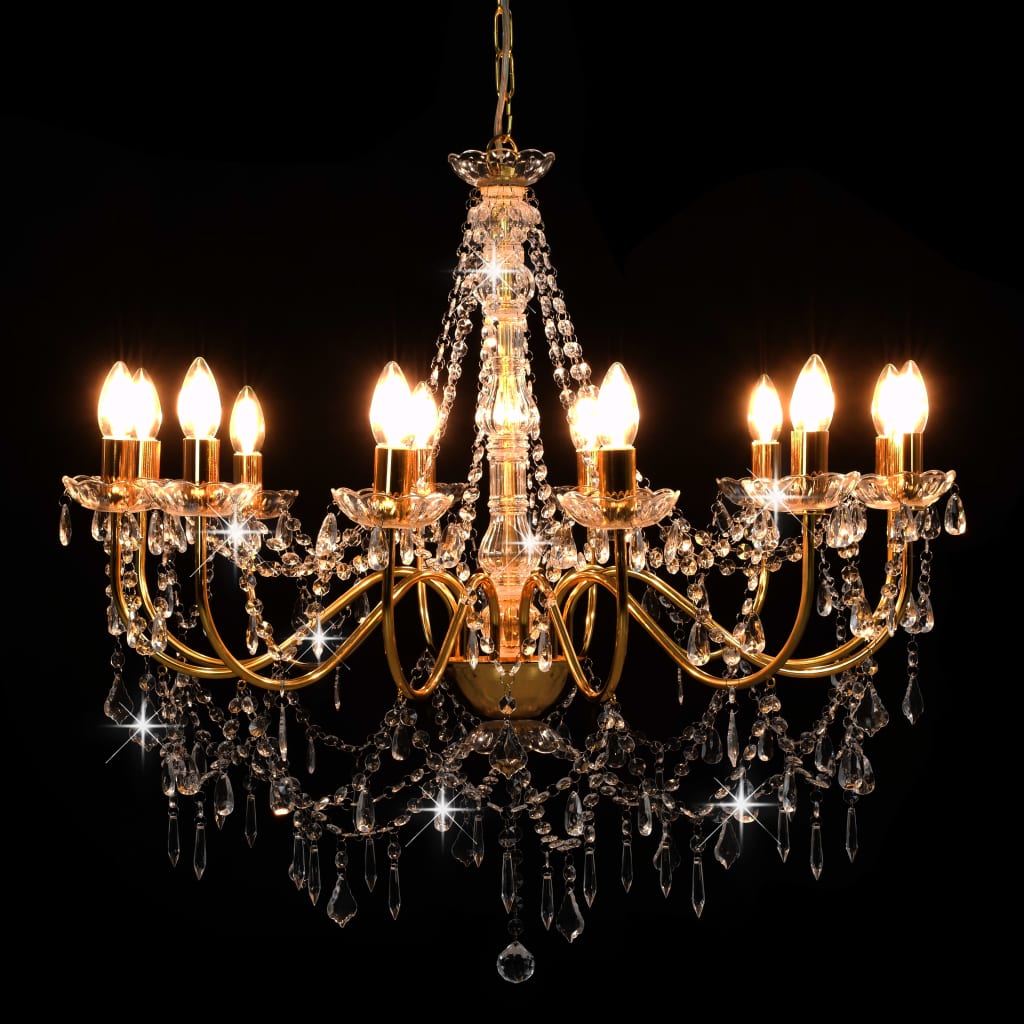 Lampadario con Perline Dorato 12 Lampadine E14 - homemem39