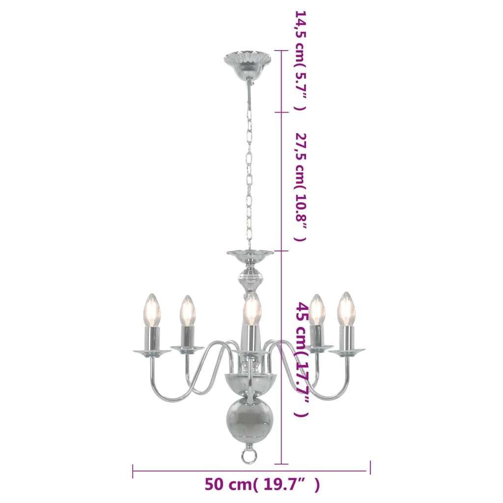 Lampadario Argento 5 Lampadine Attacco E14 - homemem39