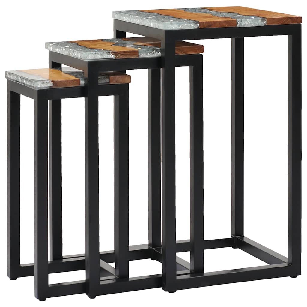 3-piece stackable coffee tables in solid teak and polyresin