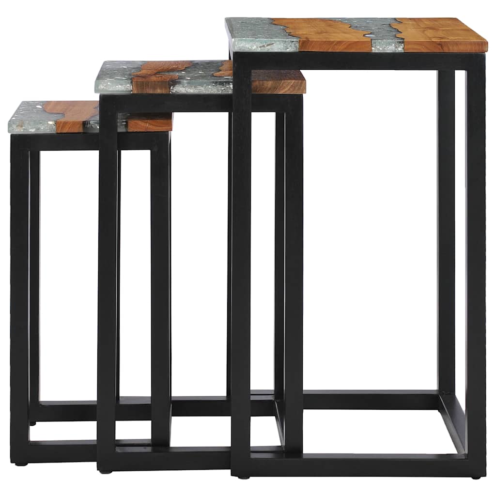 3-piece stackable coffee tables in solid teak and polyresin