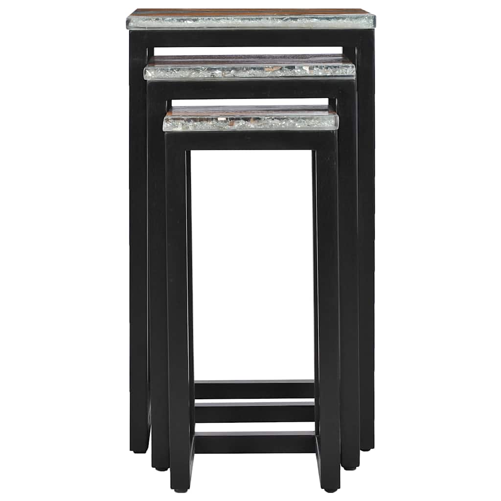 3-piece stackable coffee tables in solid teak and polyresin