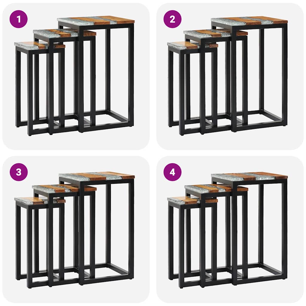 3-piece stackable coffee tables in solid teak and polyresin