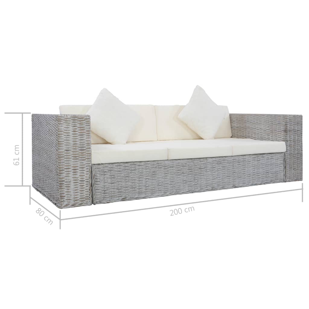 Divano a 3 Posti con Cuscini Grigio in Rattan Naturale | homemem39