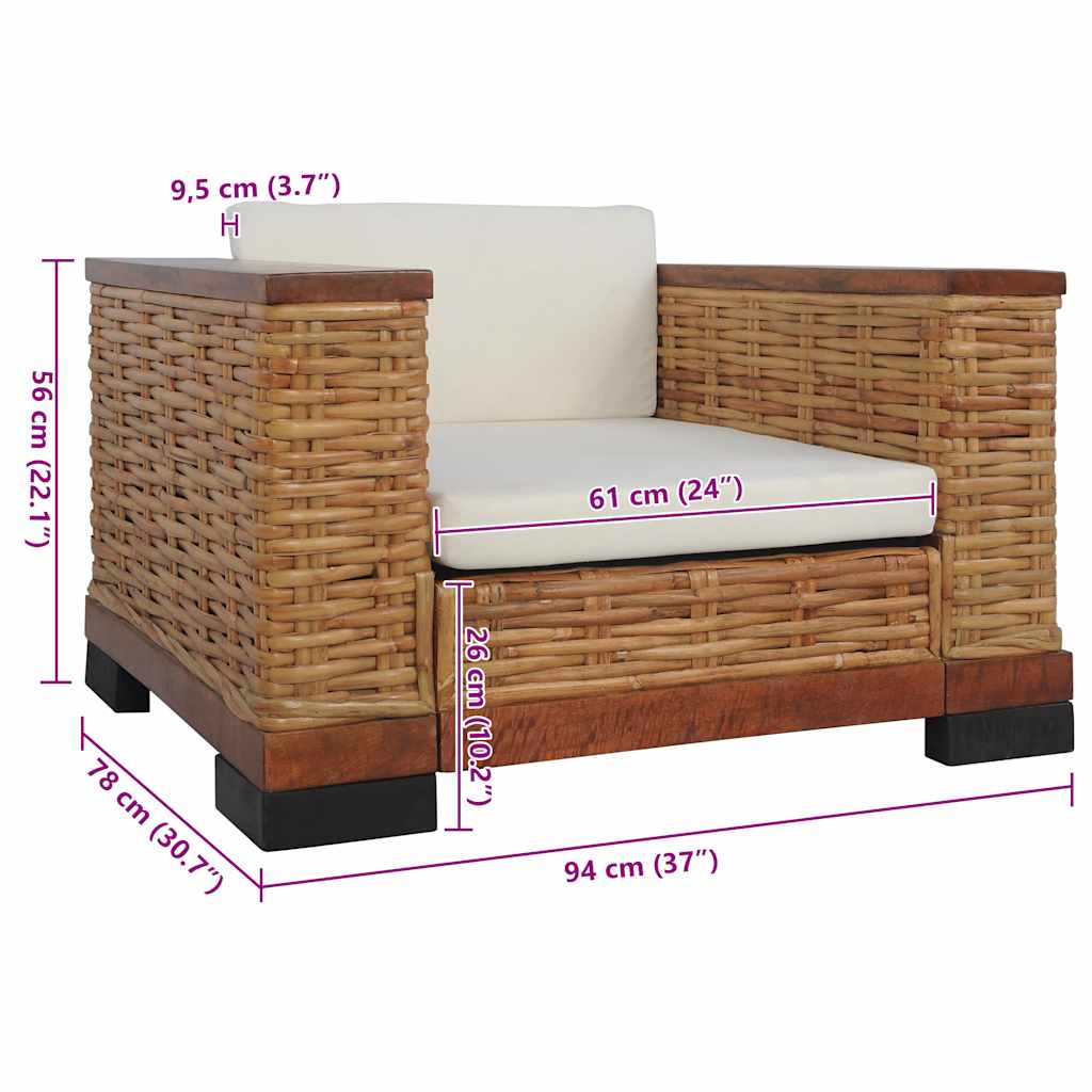 Poltrona con Cuscini Marrone in Rattan Naturale - homemem39
