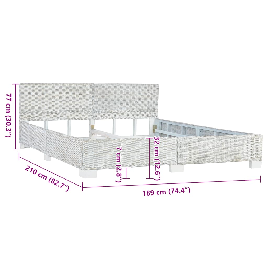 Giroletto senza Materasso Grigio Naturale Vero Rattan 180x200cm