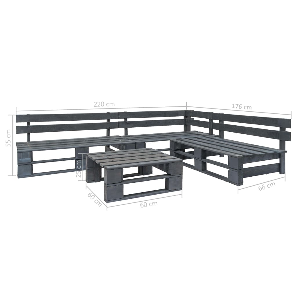 Set Salotto da Giardino 4 pz Pallet in Legno Grigio | homemem39