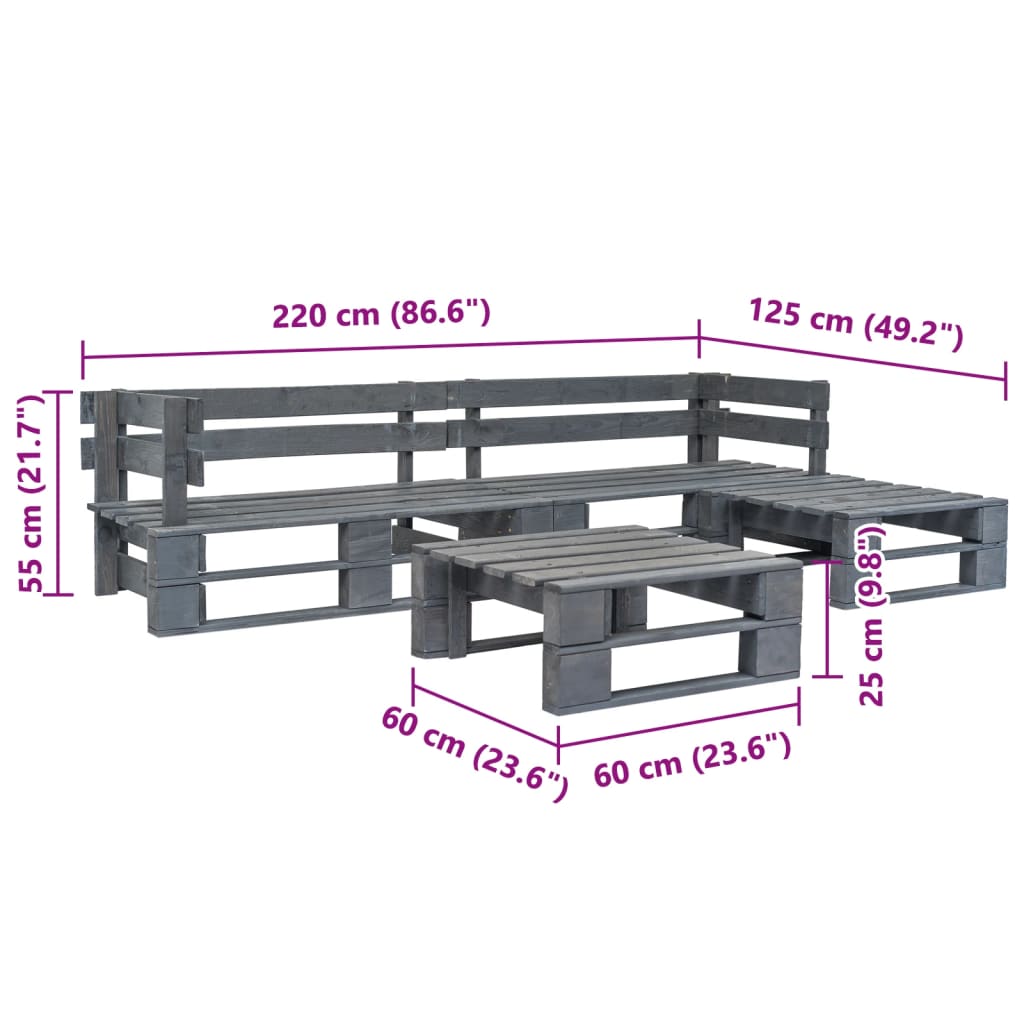 Set Divani da Giardino con Pallet 4 pz in Legno Grigio | homemem39