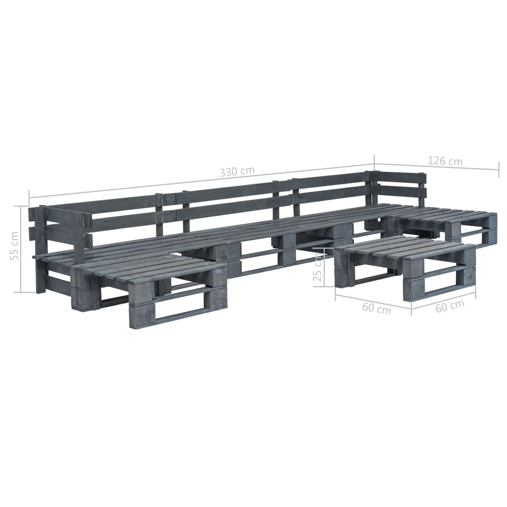 Set Mobili da Giardino 6 pz Pallet Legno Grigio | homemem39