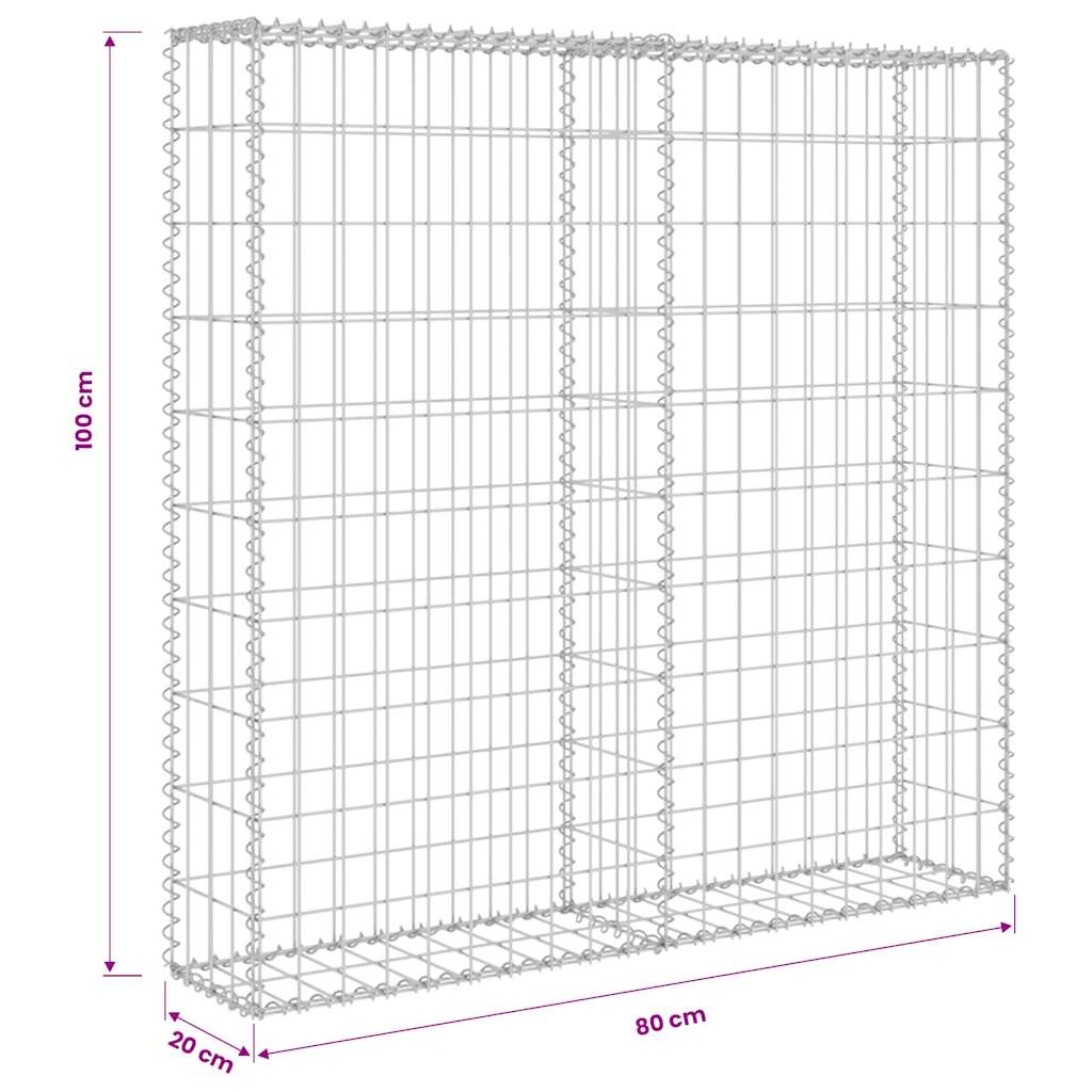 Gabbione in Acciaio Zincato Coperto 80x20x100 cm | homemem39