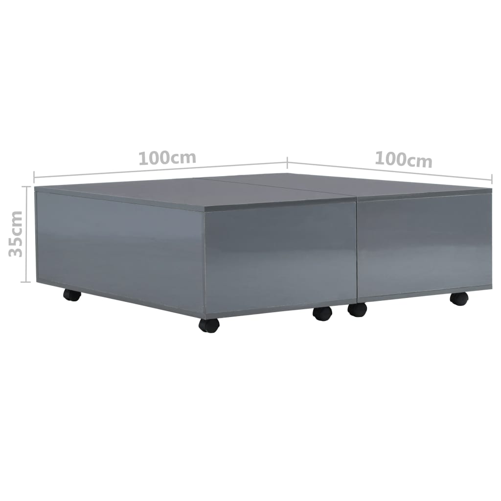 Tavolino da Salotto Grigio Lucido 100x100x35 cm | homemem39
