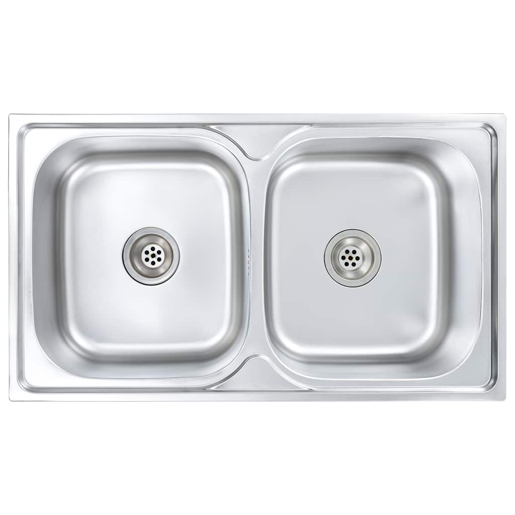 Double Kitchen Sink with Stainless Steel Filter and Siphon