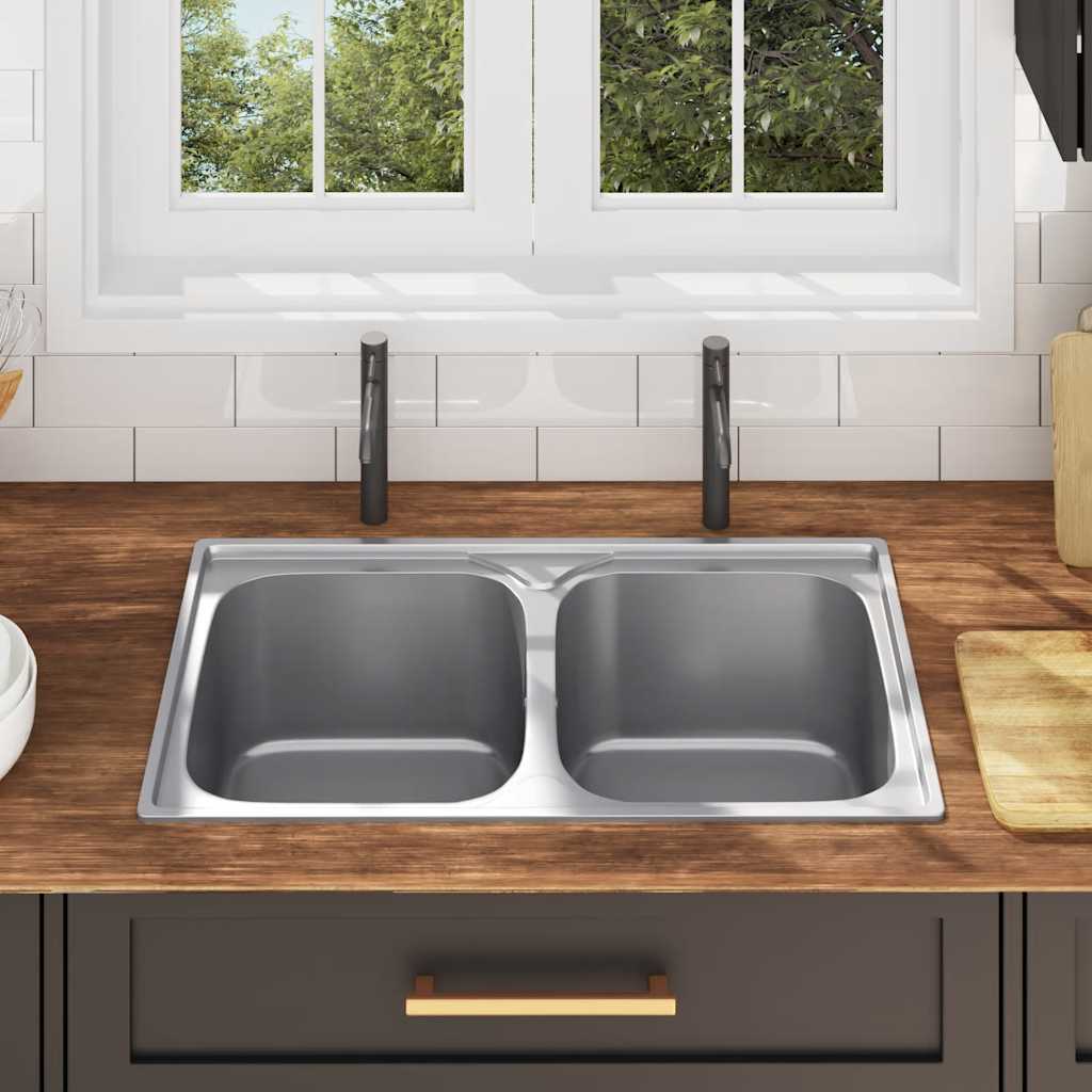 Double Kitchen Sink with Stainless Steel Filter and Siphon