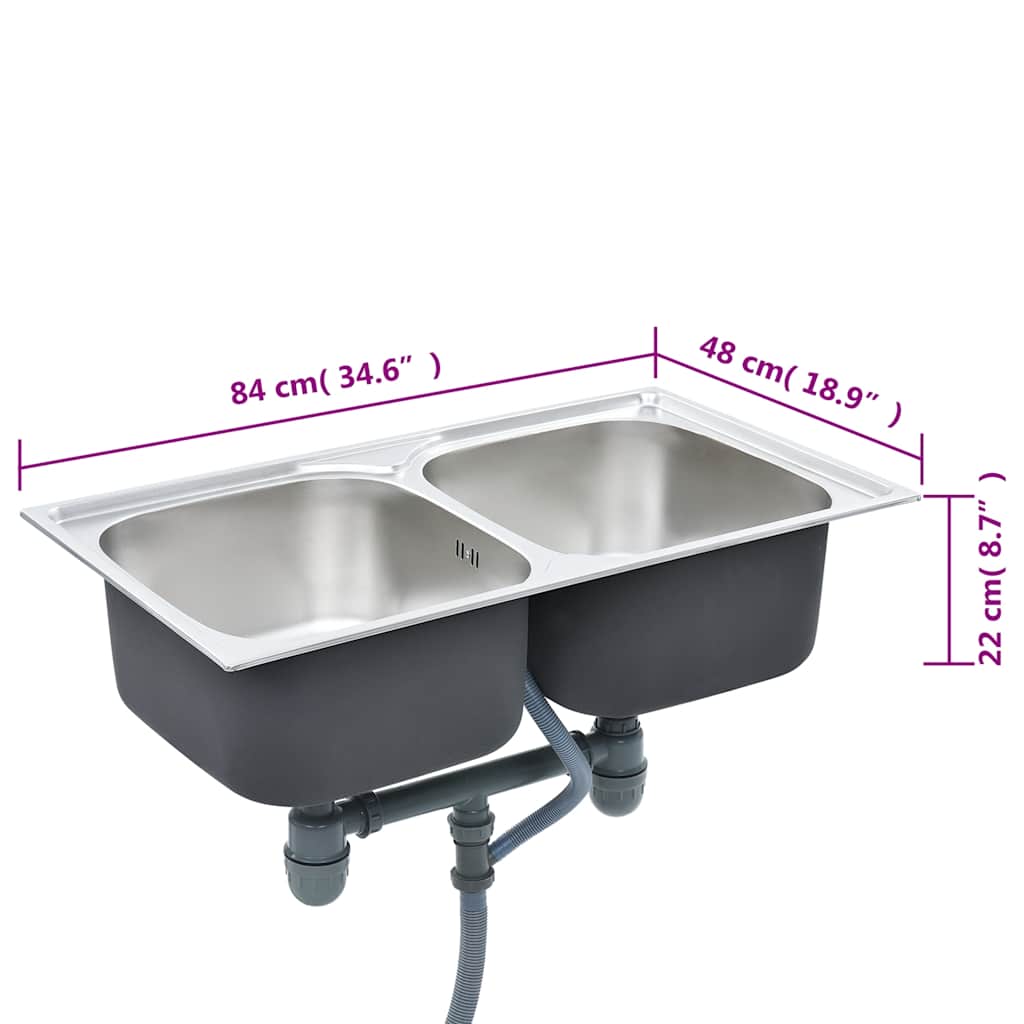 Double Kitchen Sink with Stainless Steel Filter and Siphon