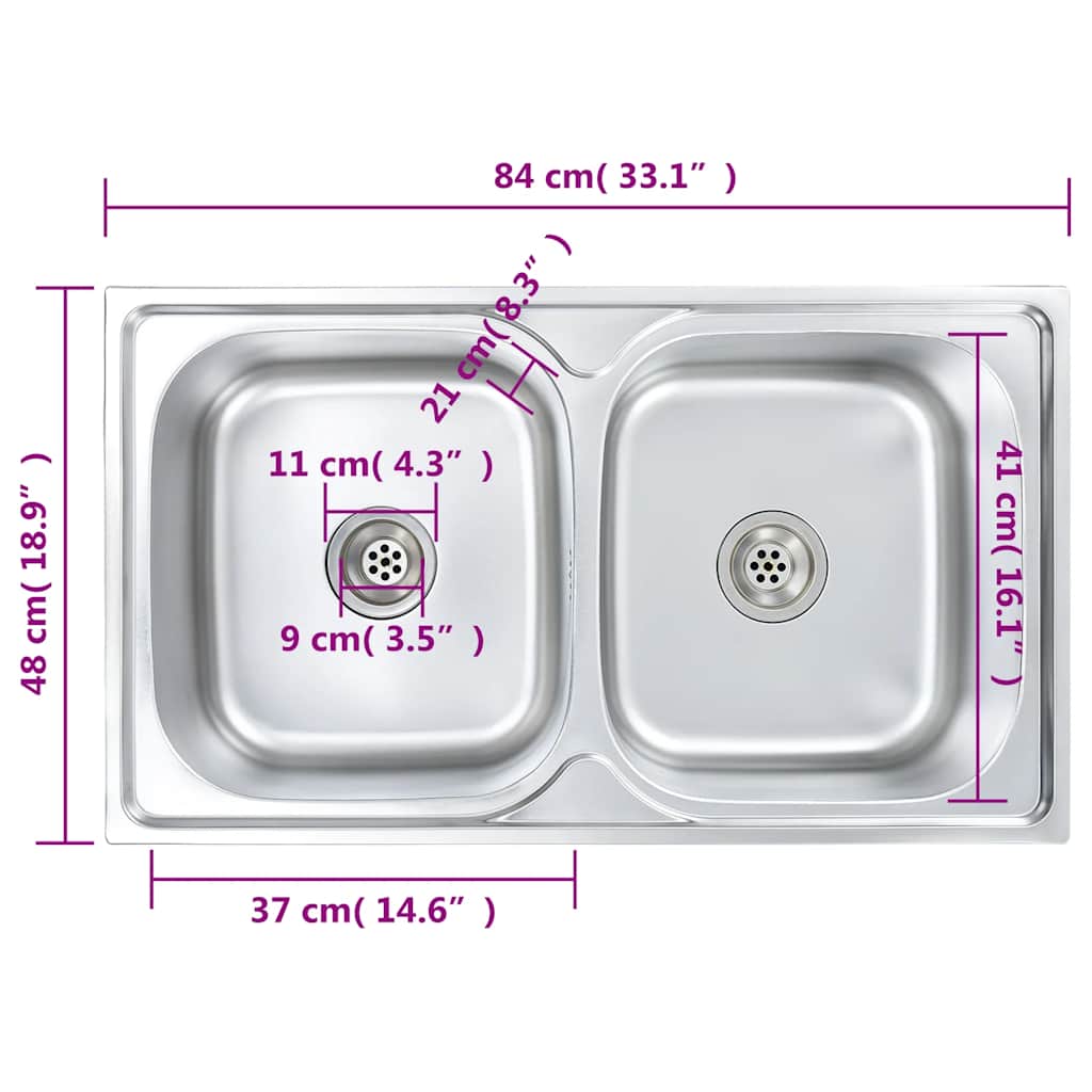 Lavello da Cucina Doppio con Filtro e Sifone in Acciaio Inox | homemem39