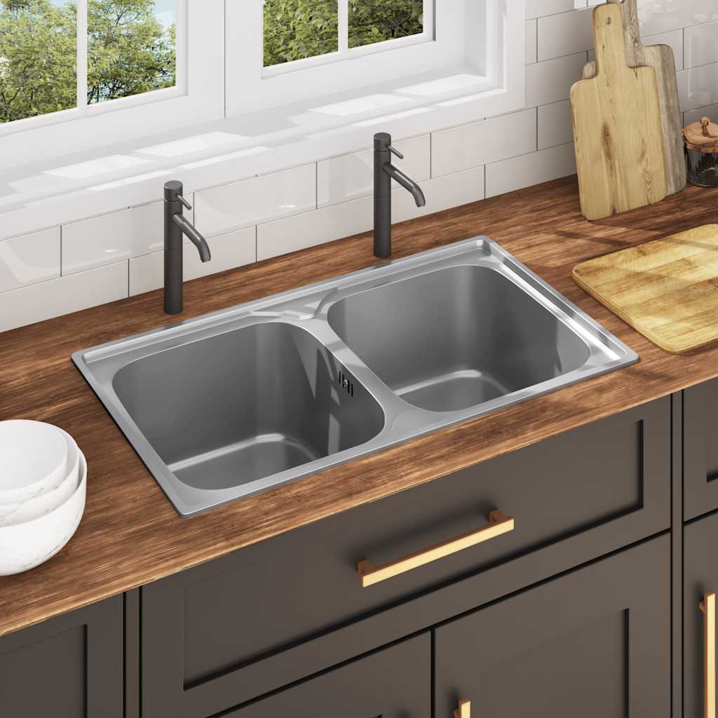 Double Kitchen Sink with Stainless Steel Filter and Siphon