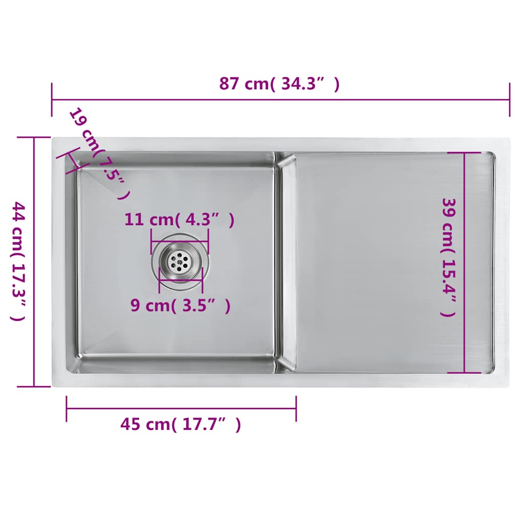 Lavello da Cucina Lavorato a Mano in Acciaio Inox - homemem39