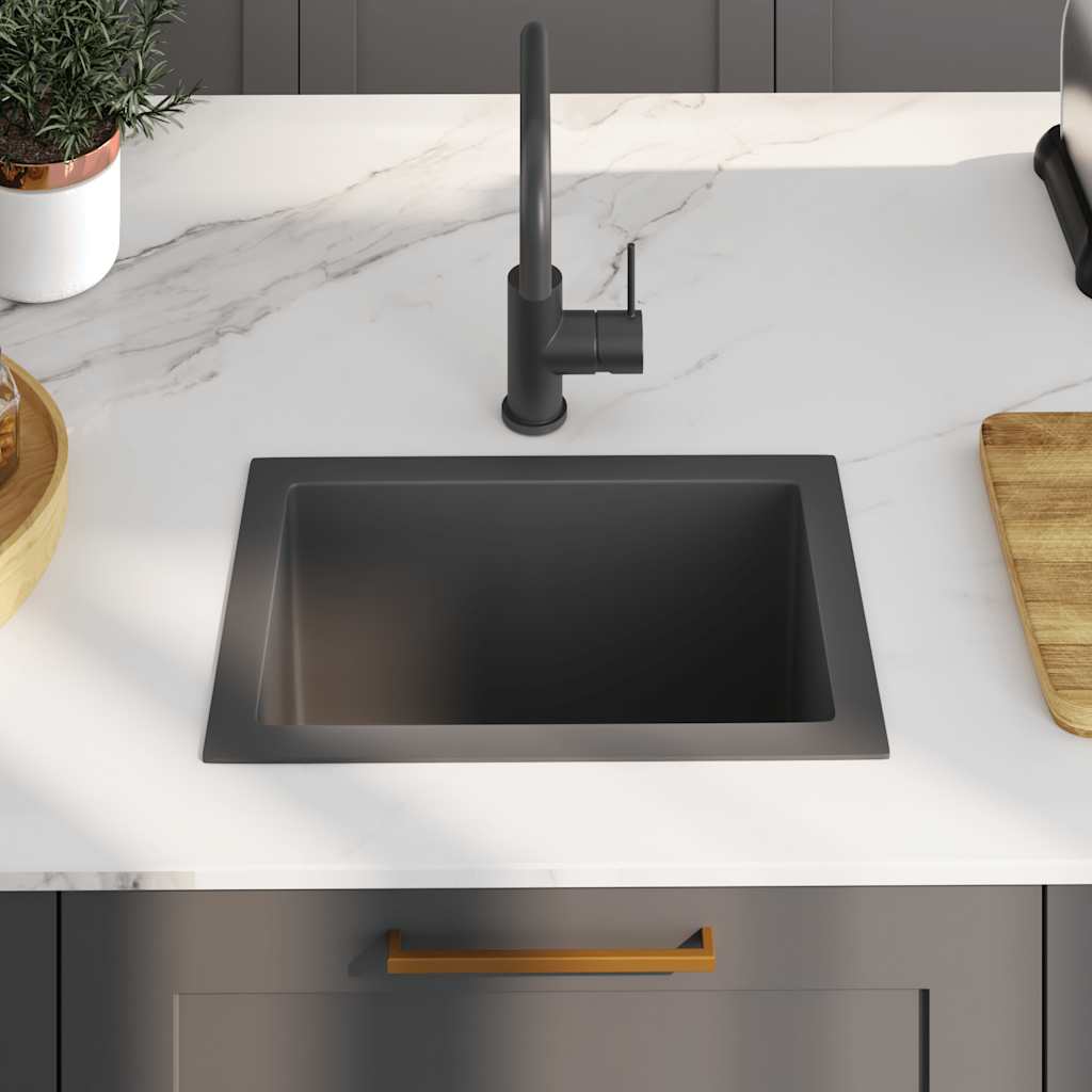 Lavello da Cucina Lavorato a Mano Nero in Acciaio Inox - homemem39