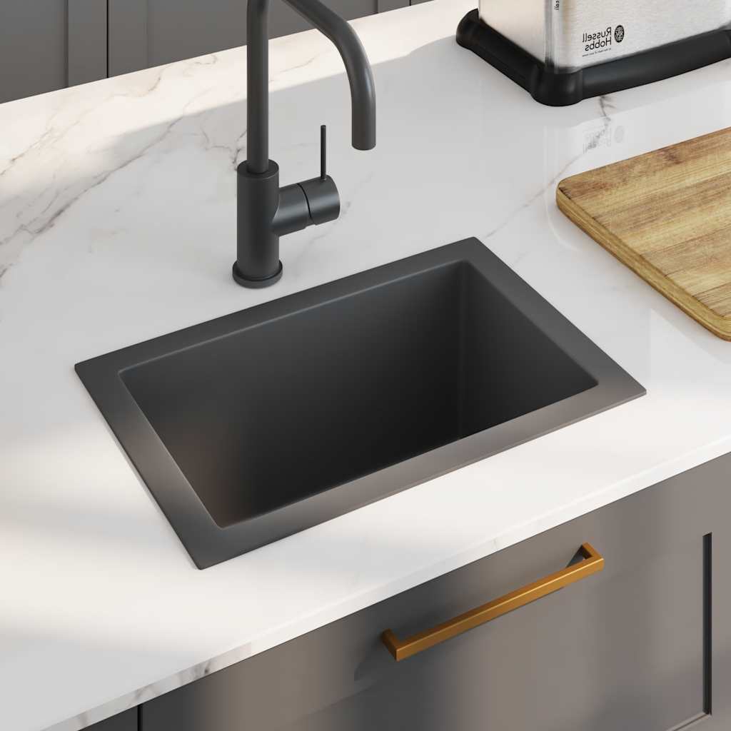 Lavello da Cucina Lavorato a Mano Nero in Acciaio Inox - homemem39