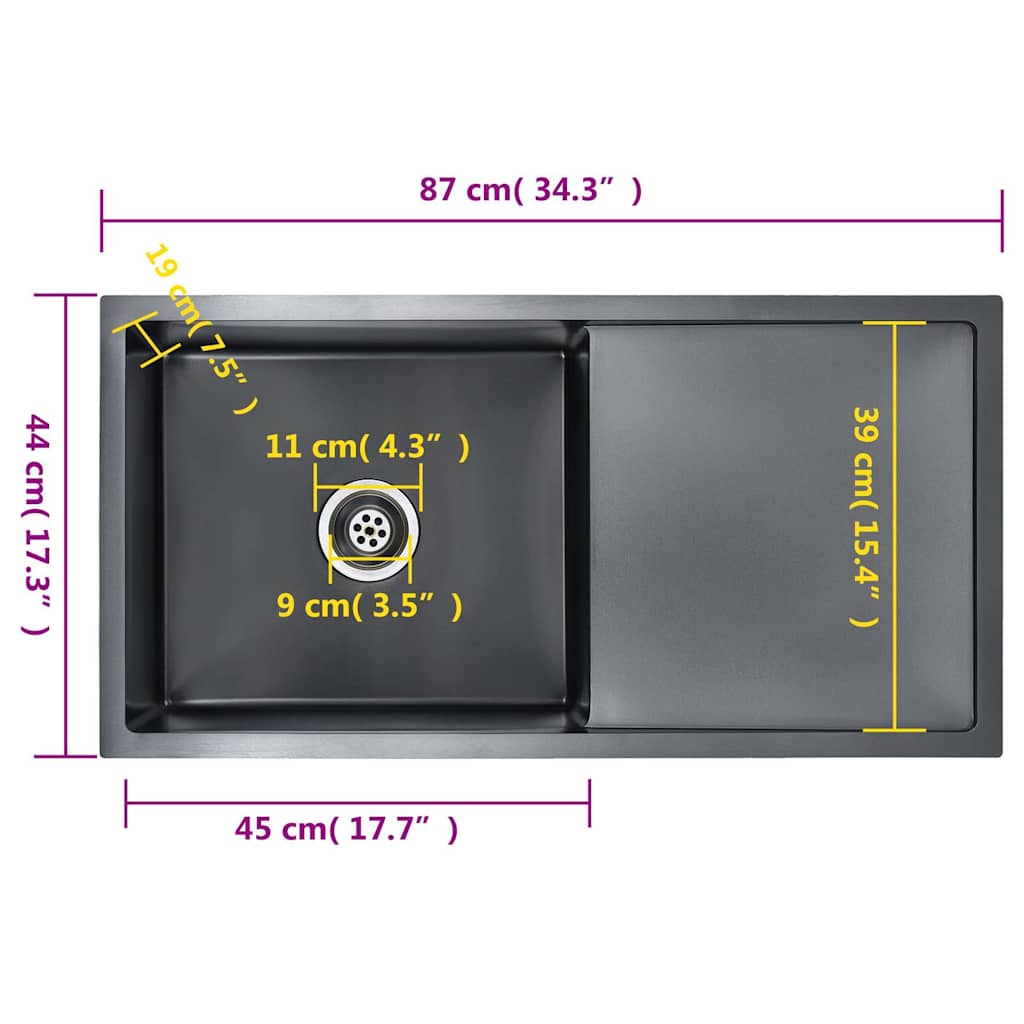 Lavello da Cucina Lavorato a Mano Nero in Acciaio Inox | homemem39