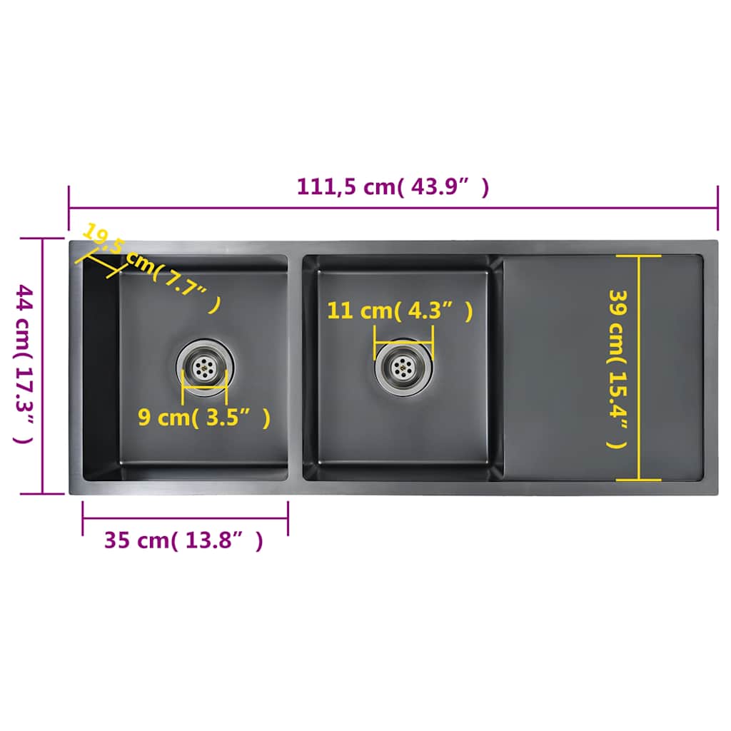 Lavello da Cucina Lavorato a Mano Nero in Acciaio Inox