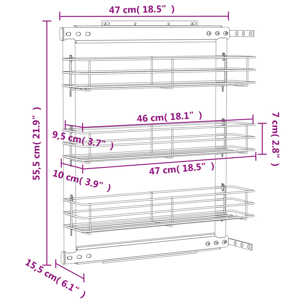 Cestino da Cucina in Rete a 3 Livelli Argento 47x15,5x55,5 cm | homemem39