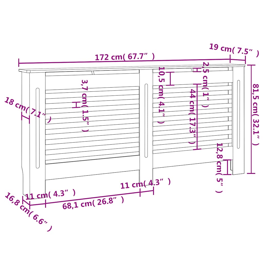 Copertura per Radiatore Bianca 172x19x81,5 cm in MDF - homemem39