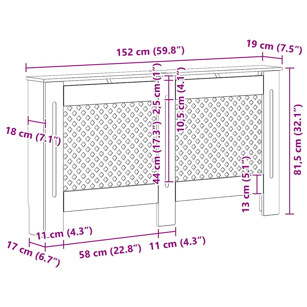 Copertura per Radiatore Bianca 152x19x81,5 cm in MDF | homemem39