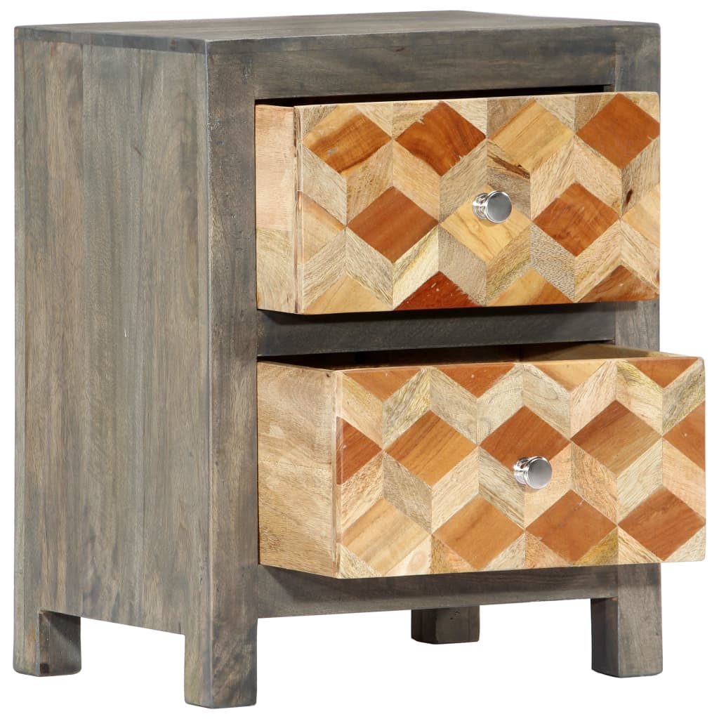 Comodino Grigio 40x30x50 cm in Legno Massello di Mango - homemem39