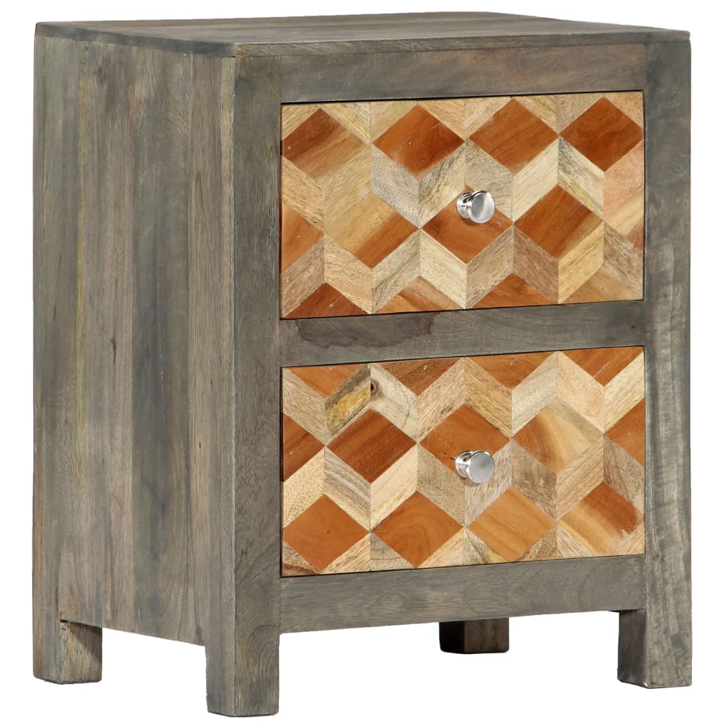 Comodino Grigio 40x30x50 cm in Legno Massello di Mango | homemem39