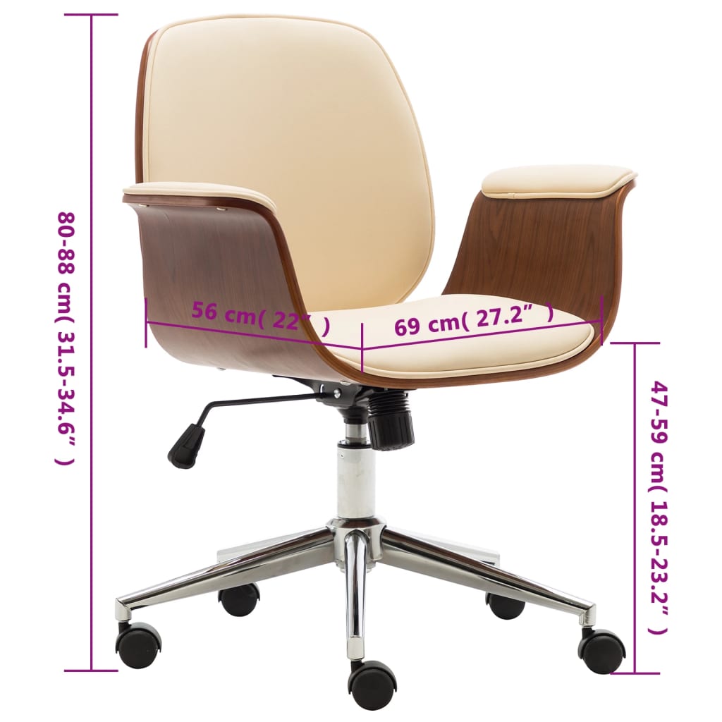 Sedia da Ufficio Crema in Legno Piegato e Similpelle | homemem39