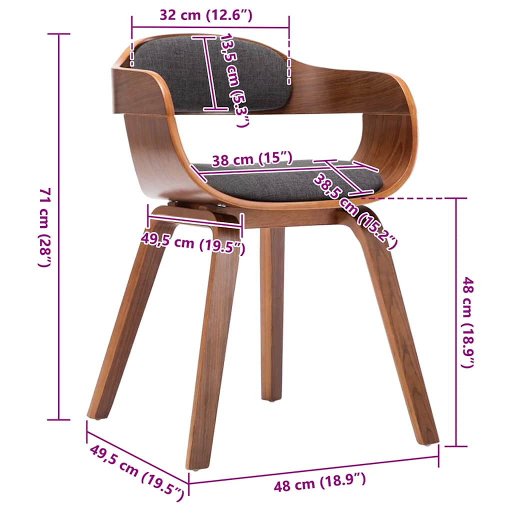 Sedia da Pranzo Grigio Scuro in Tessuto e Legno Curvato