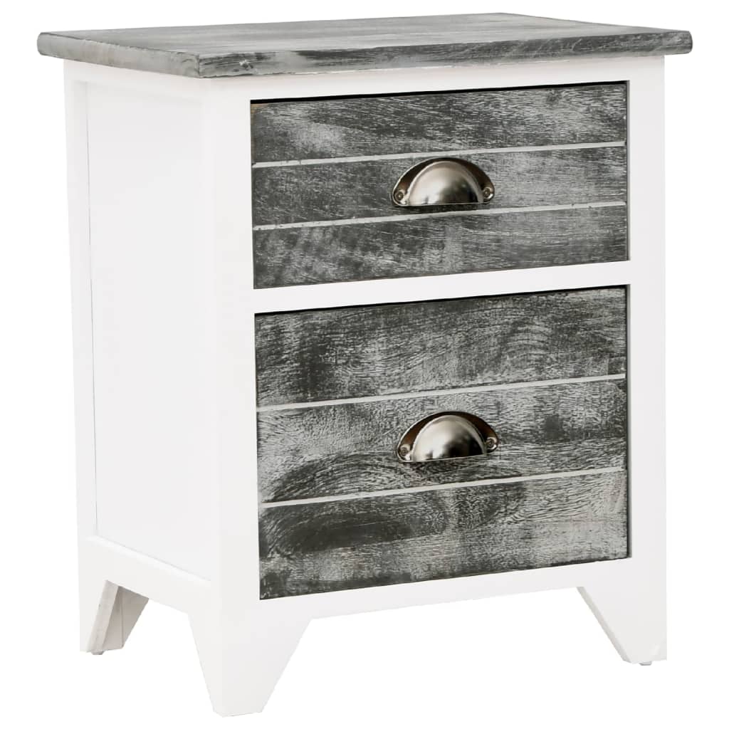 Comodino Grigio e Bianco 38x28x45 cm in Legno di Paulownia - homemem39