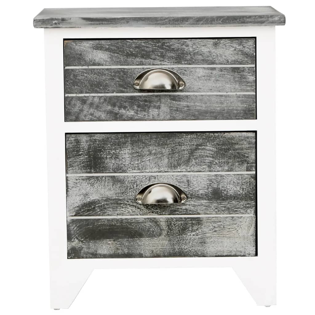 Comodino Grigio e Bianco 38x28x45 cm in Legno di Paulownia - homemem39