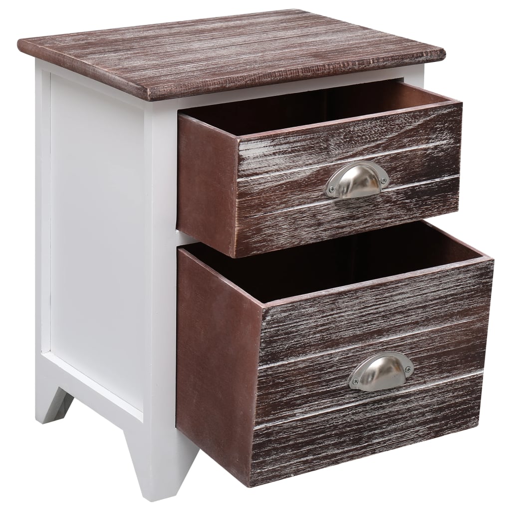 Comodino Marrone e Bianco 38x28x45 cm in Legno di Paulownia - homemem39