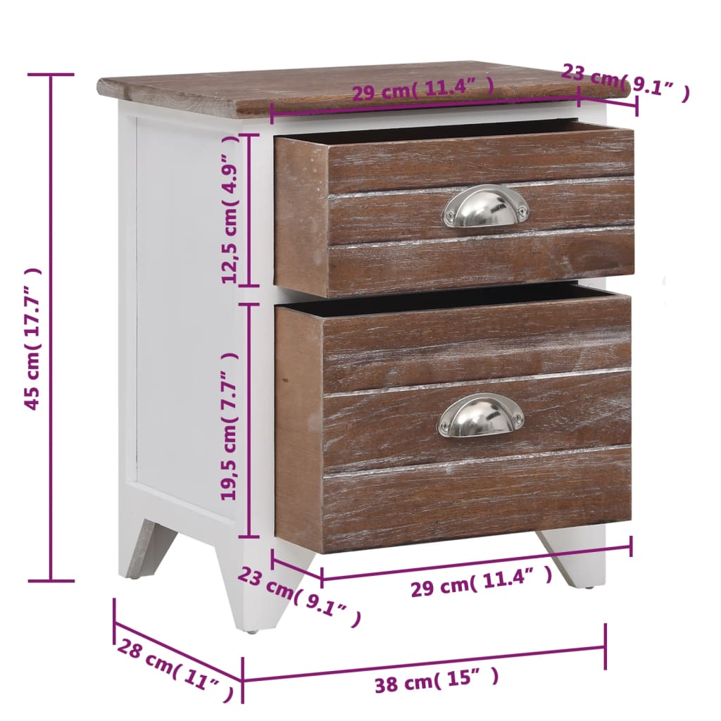 Comodino Marrone e Bianco 38x28x45 cm in Legno di Paulownia - homemem39