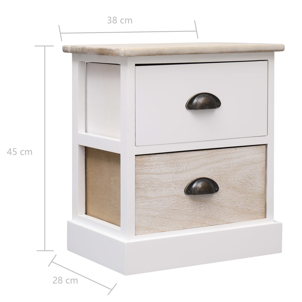 Comodini 2pz Bianco e Naturale 38x28x45cm in Legno di Paulonia - homemem39